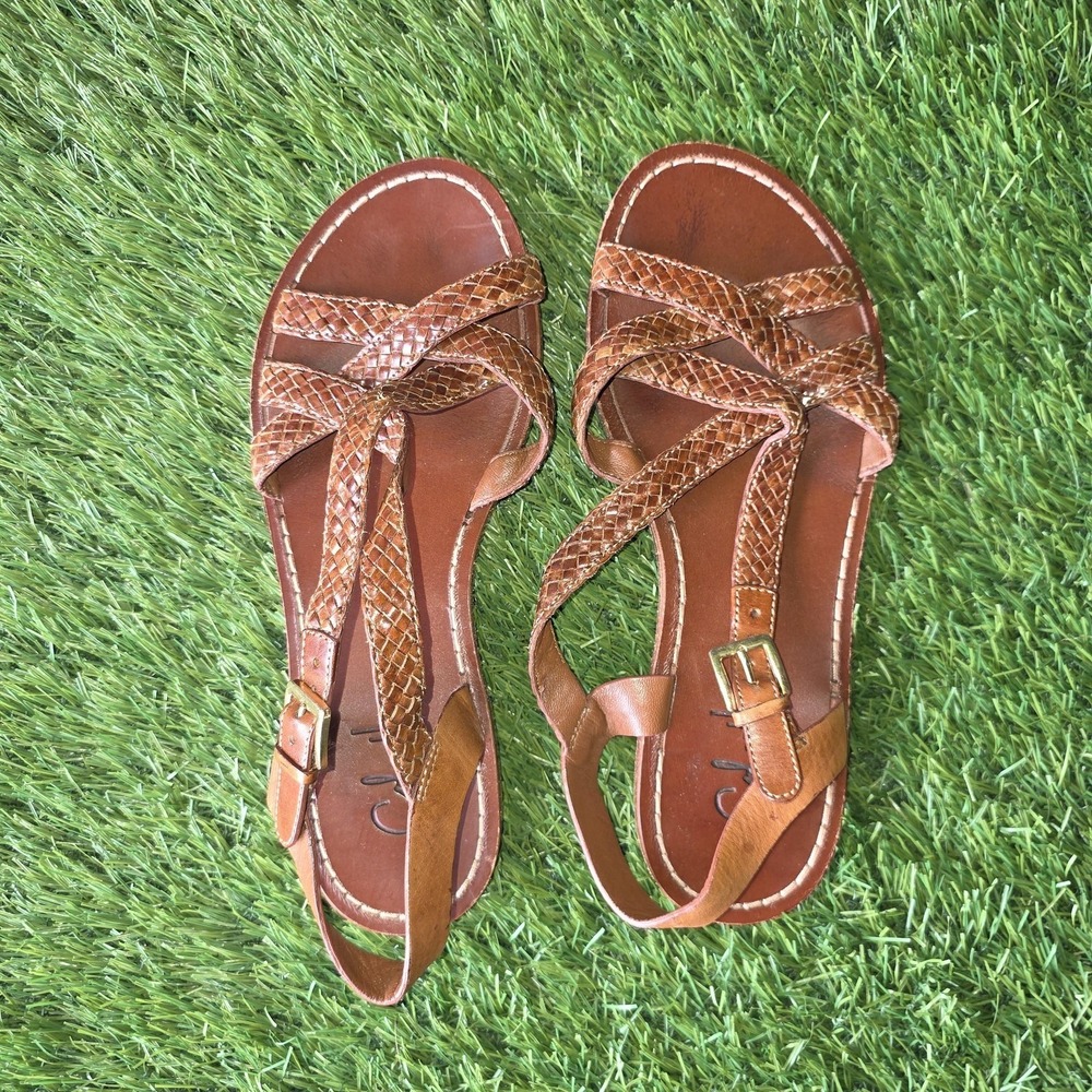 Cole Haan Sandals Women 6 Brown Leather Woven Strappy Slingback Buckle Flat - Picture 8 of 10
